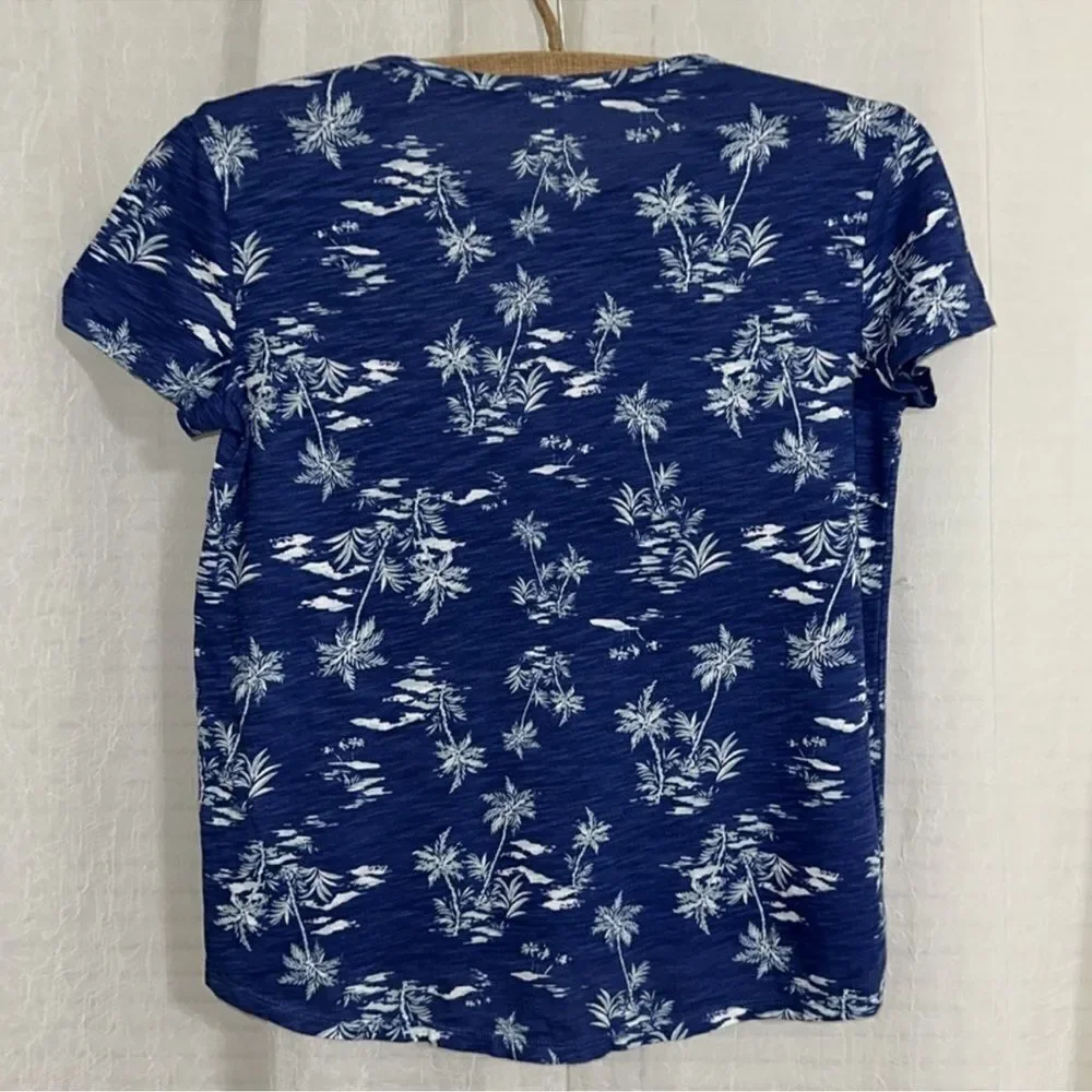 GAP XXL Blue White Teal Tropical Beach Print Short Sleeve Crew Cotton Tee
